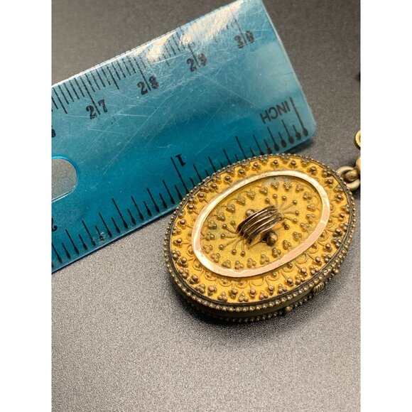 Antique Victorian Locket Necklace Ornate Design with Leaves and Front Clasp - Picture 8 of 10